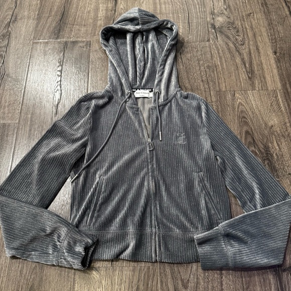 Juicy Couture Grey Silver Zip Up velour Hoodie size small shimmer shimmery - Picture 6 of 12